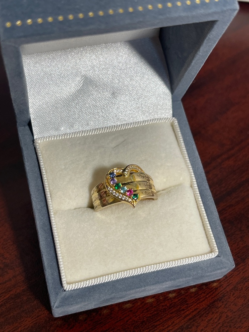 S925 Sterling Silver Gold plated Heart Multicolor Gemstone Ring - Women Jewelry